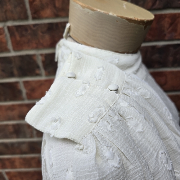 ASOS DESIGN Top High Neck Sheer Boho Textured Cream Material Tie Size 8 - Picture 7 of 16